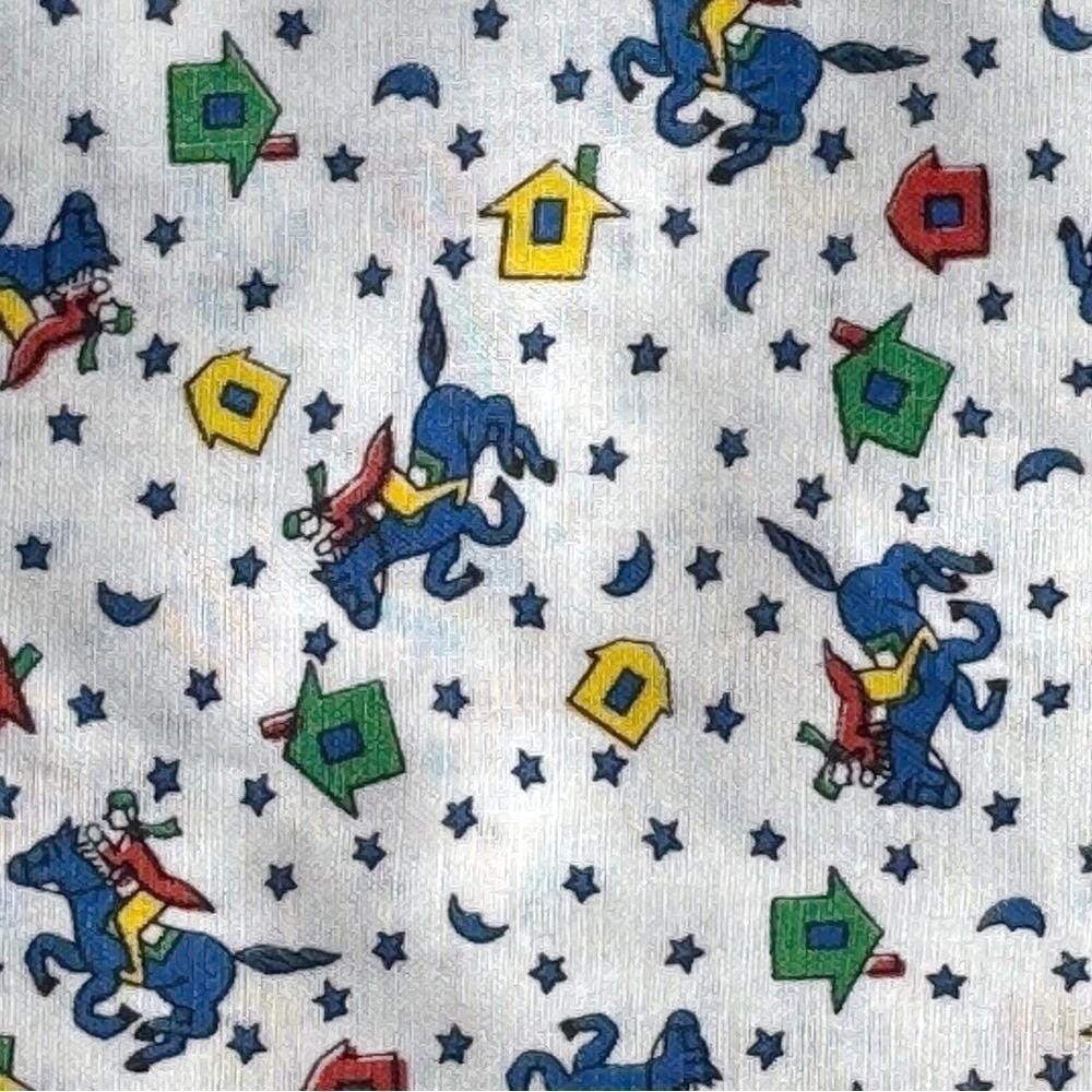 VTG 70s Fabric Horse Kids Jockey House Stars Primary Colors Equestrian Horseback